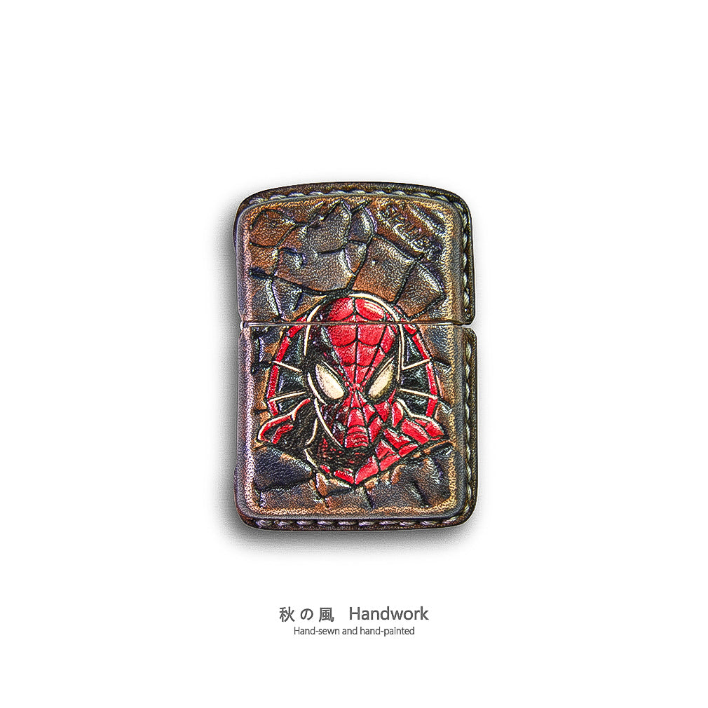 Handmade Zippo leather case Original design cowhide production Spider-Man
