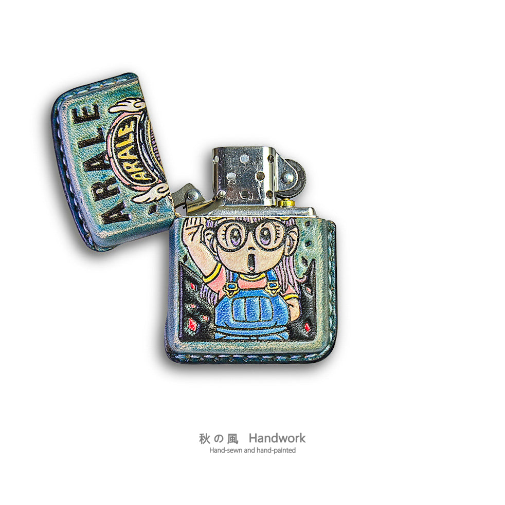 Handmade Zippo leather case Original design lovely little girl
