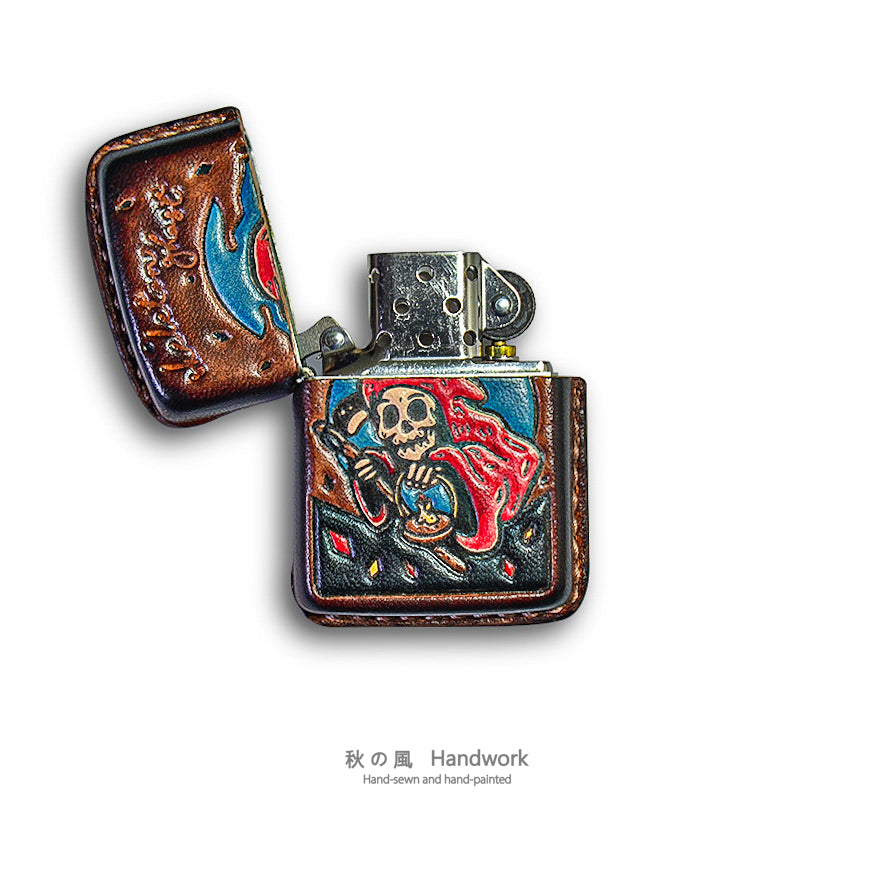 Handmade Zippo leather case Original design ghost