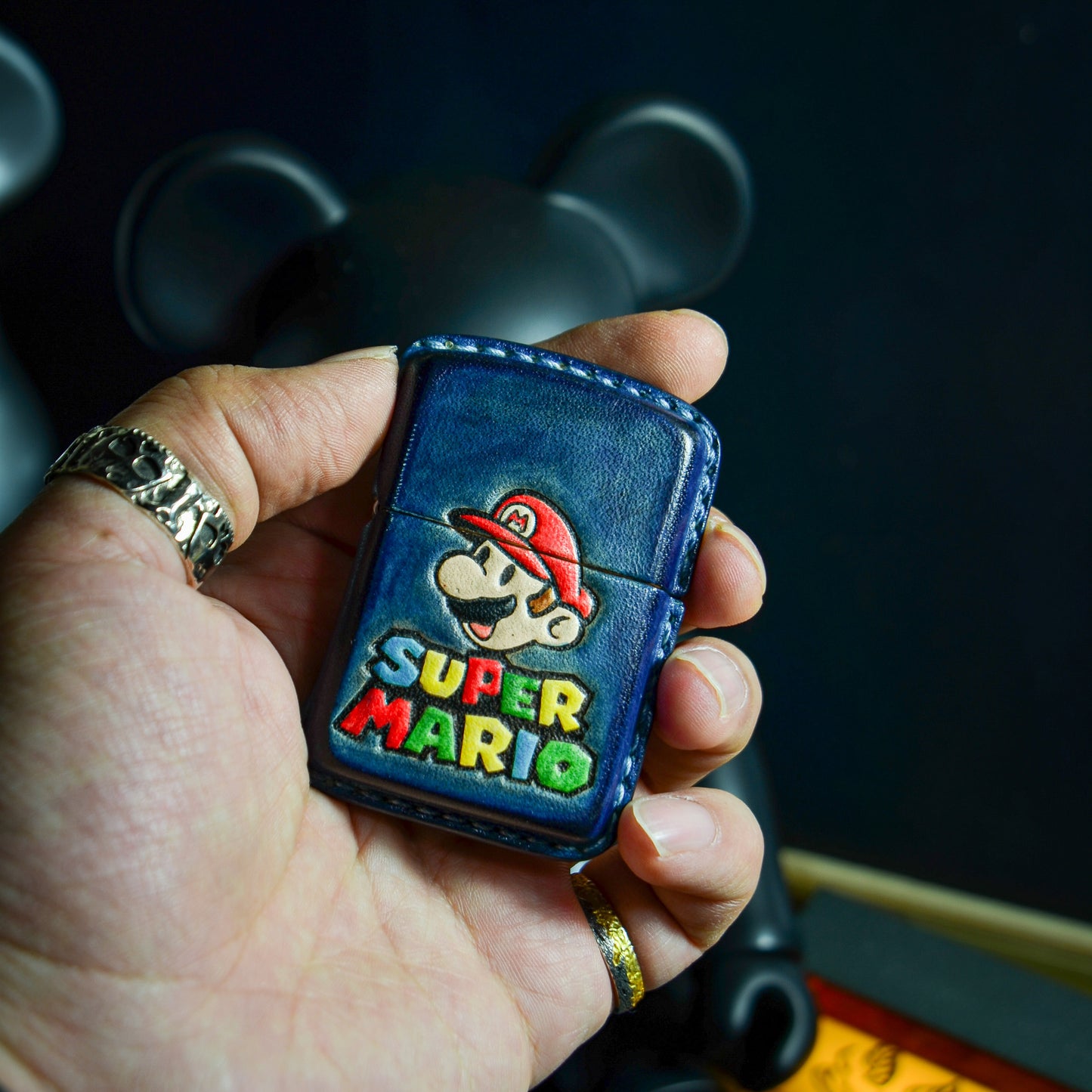 Handmade Zippo leather case Original design Super Mario