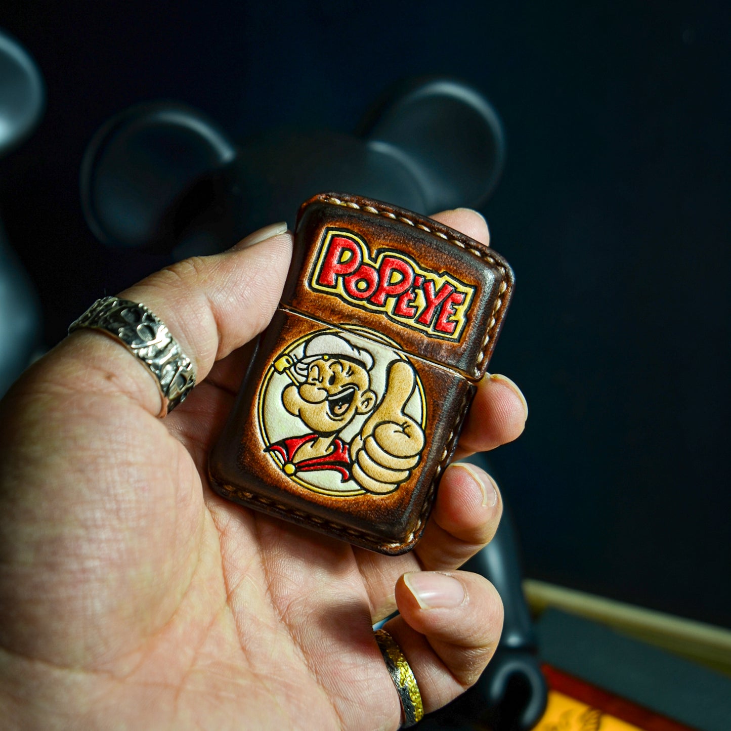 Handmade Zippo leather case Original design Popeye