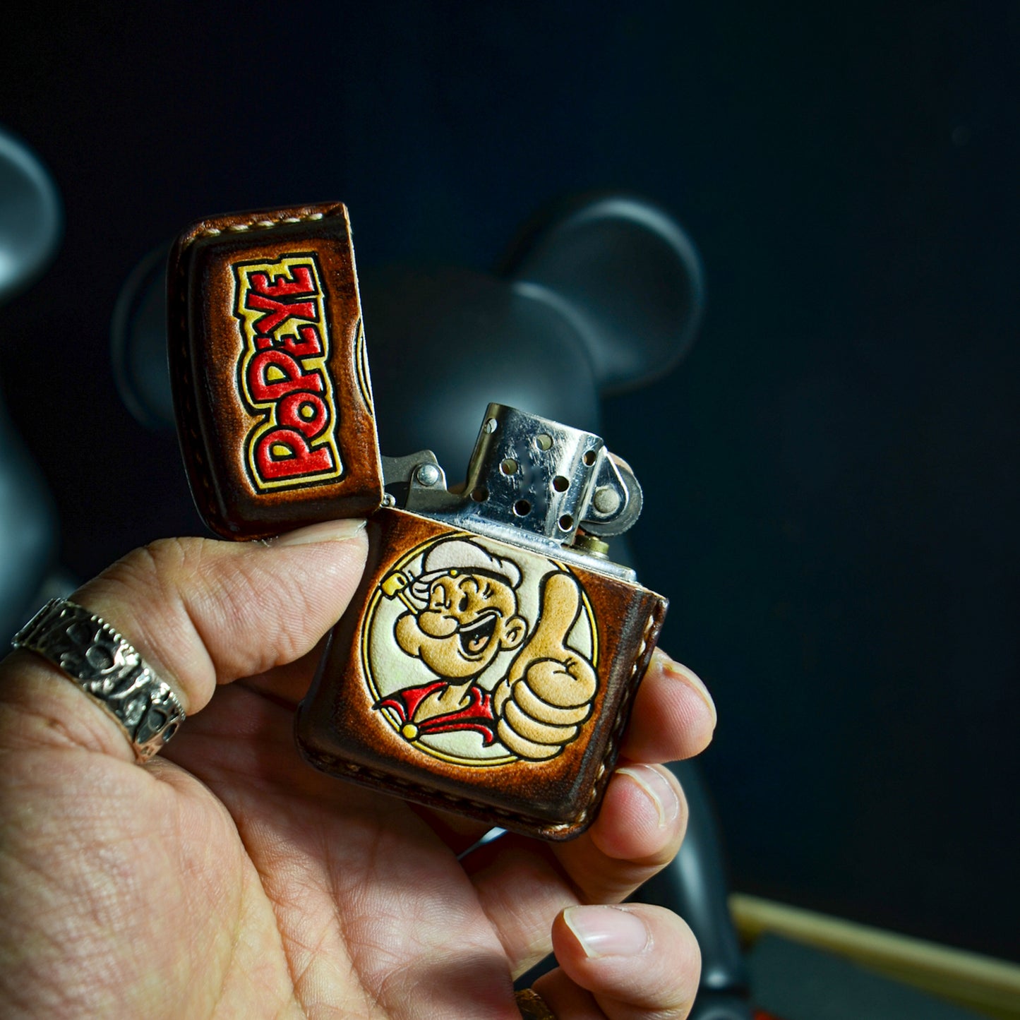 Handmade Zippo leather case Original design Popeye