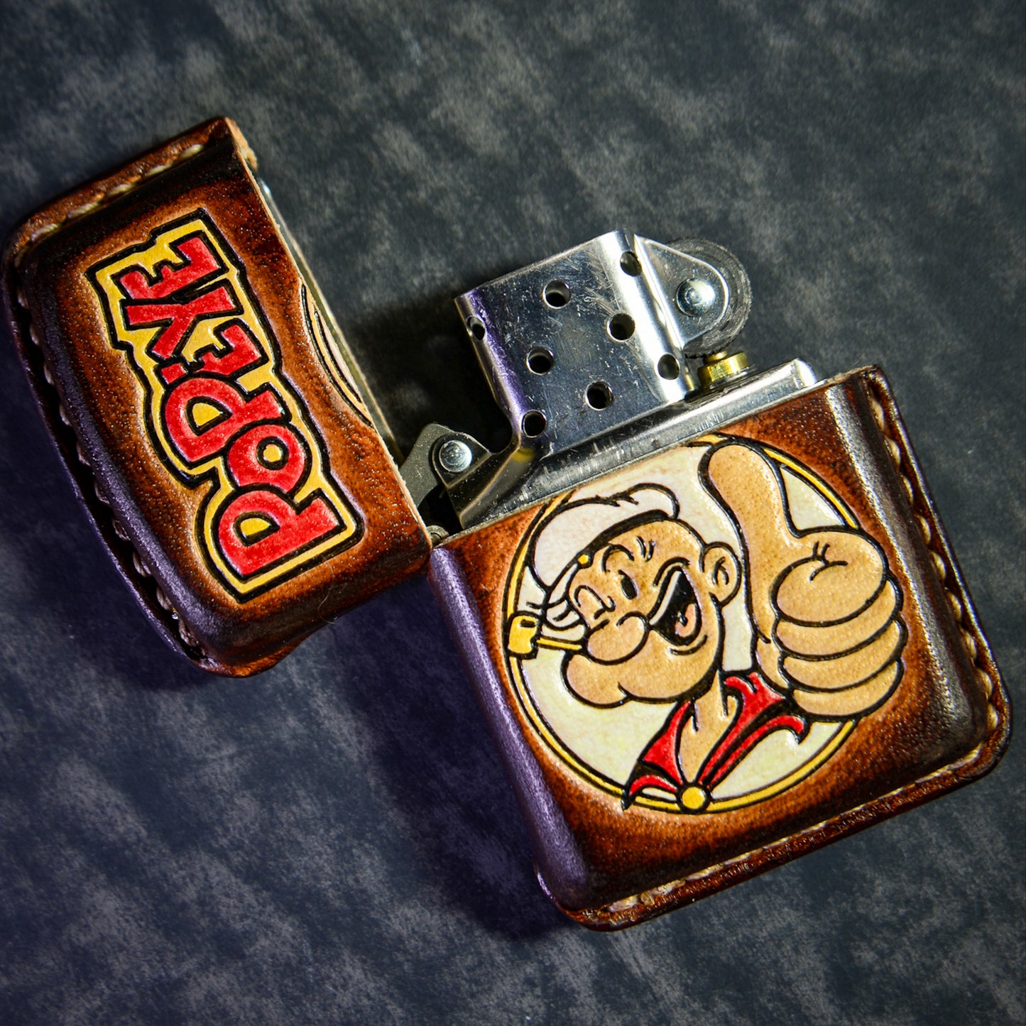 Handmade Zippo leather case Original design Popeye