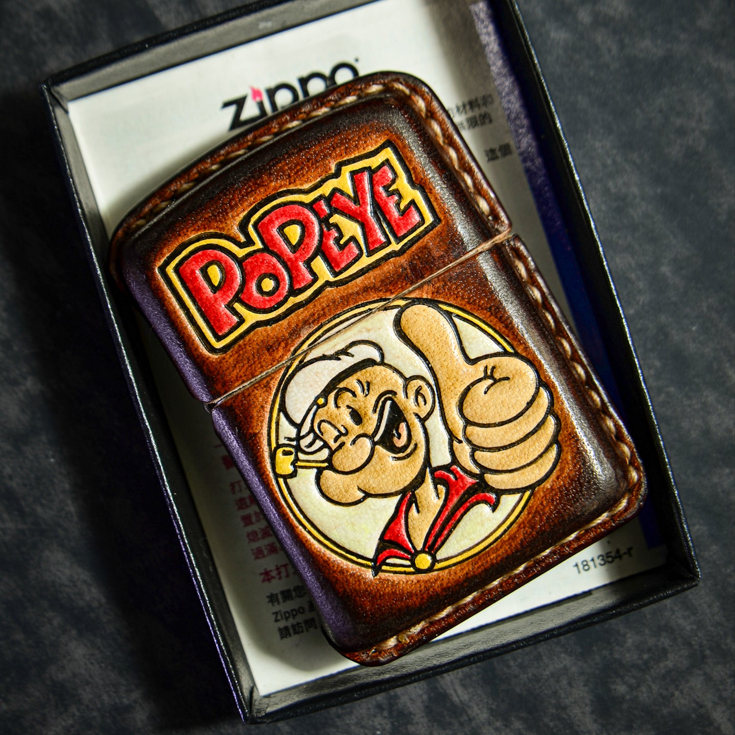 Handmade Zippo leather case Original design Popeye