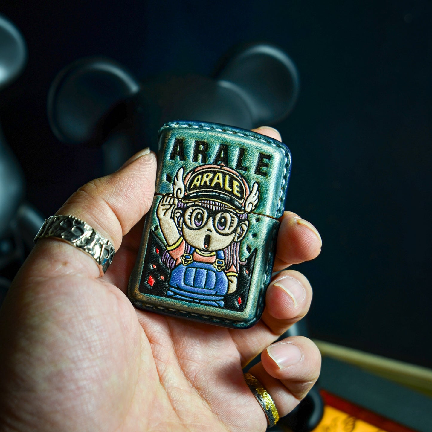 Handmade Zippo leather case Original design lovely little girl