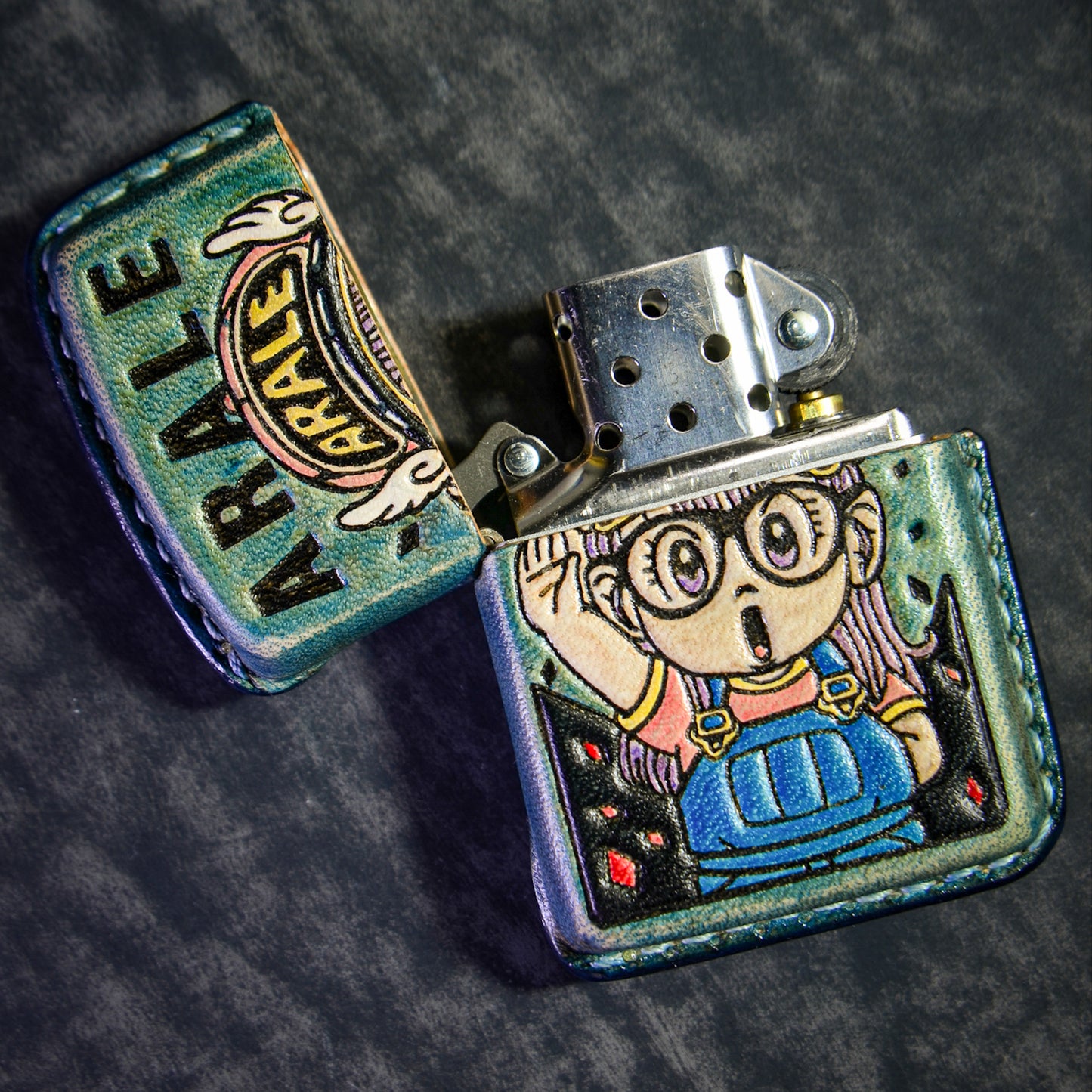 Handmade Zippo leather case Original design lovely little girl