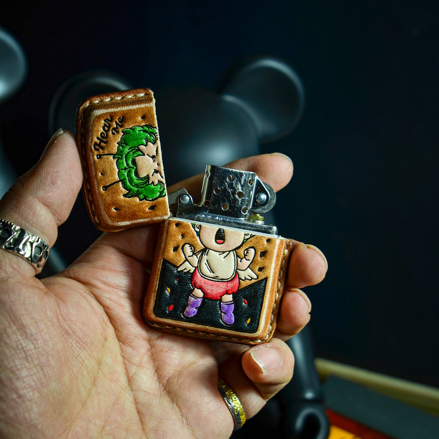 Handmade Zippo leather case Original design Sweet little angel
