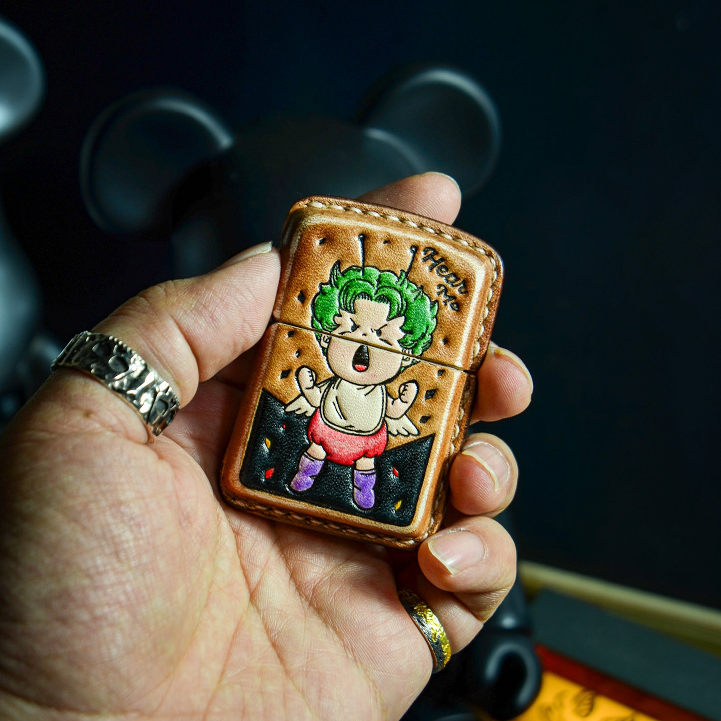 Handmade Zippo leather case Original design Sweet little angel