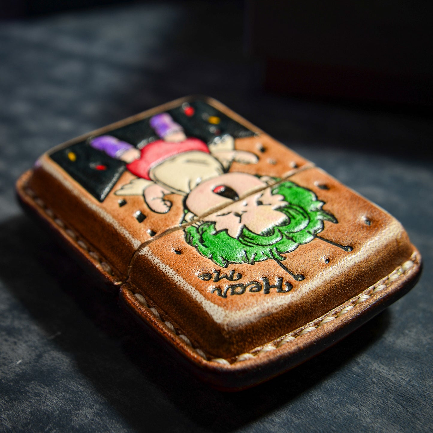 Handmade Zippo leather case Original design Sweet little angel