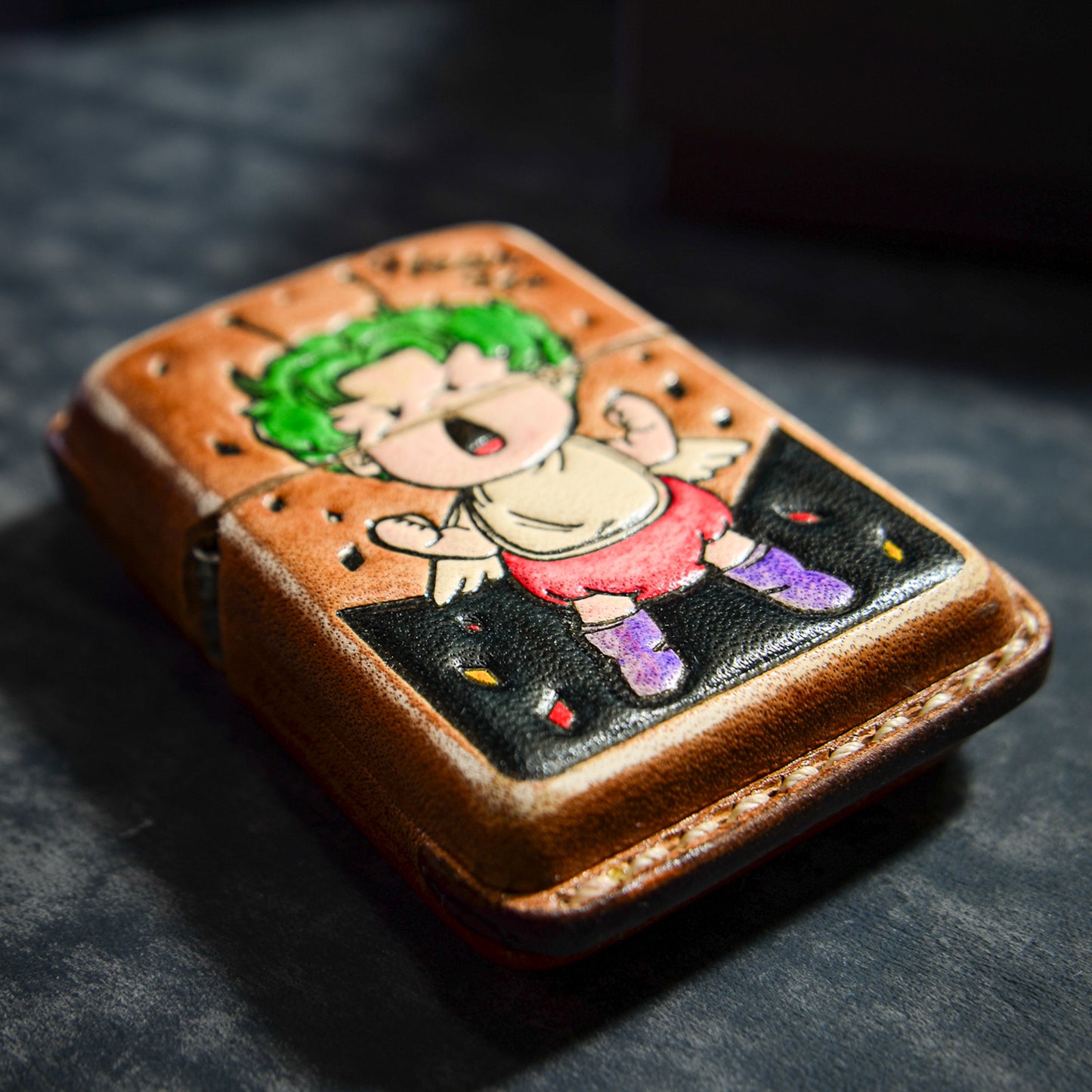 Handmade Zippo leather case Original design Sweet little angel