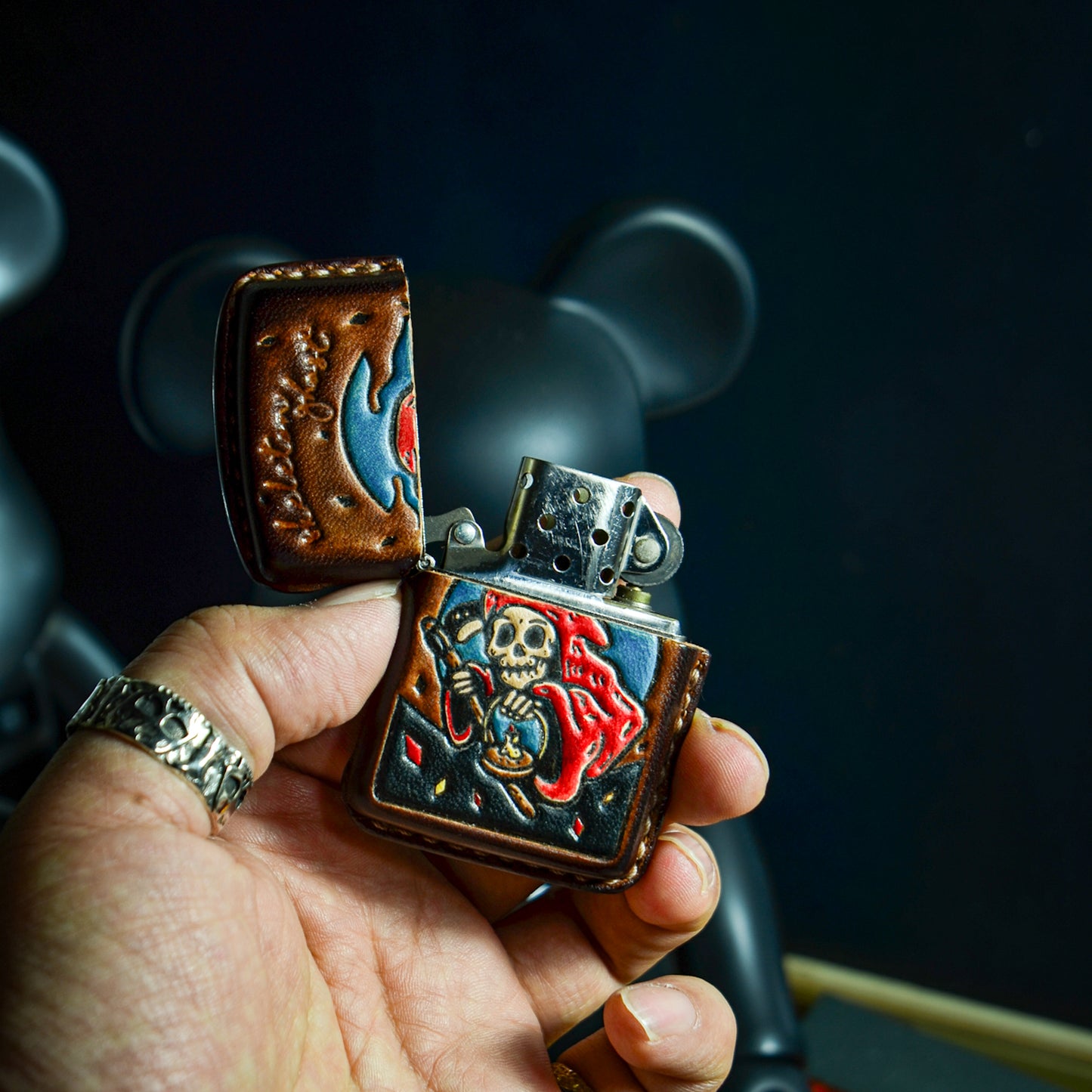 Handmade Zippo leather case Original design ghost