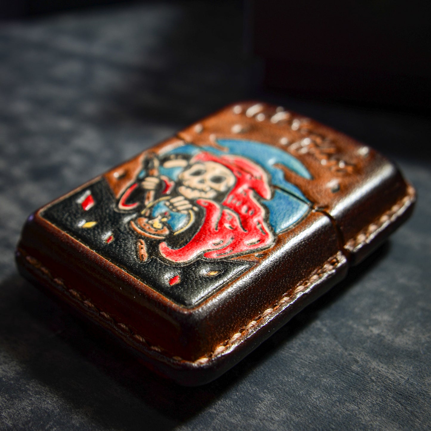 Handmade Zippo leather case Original design ghost
