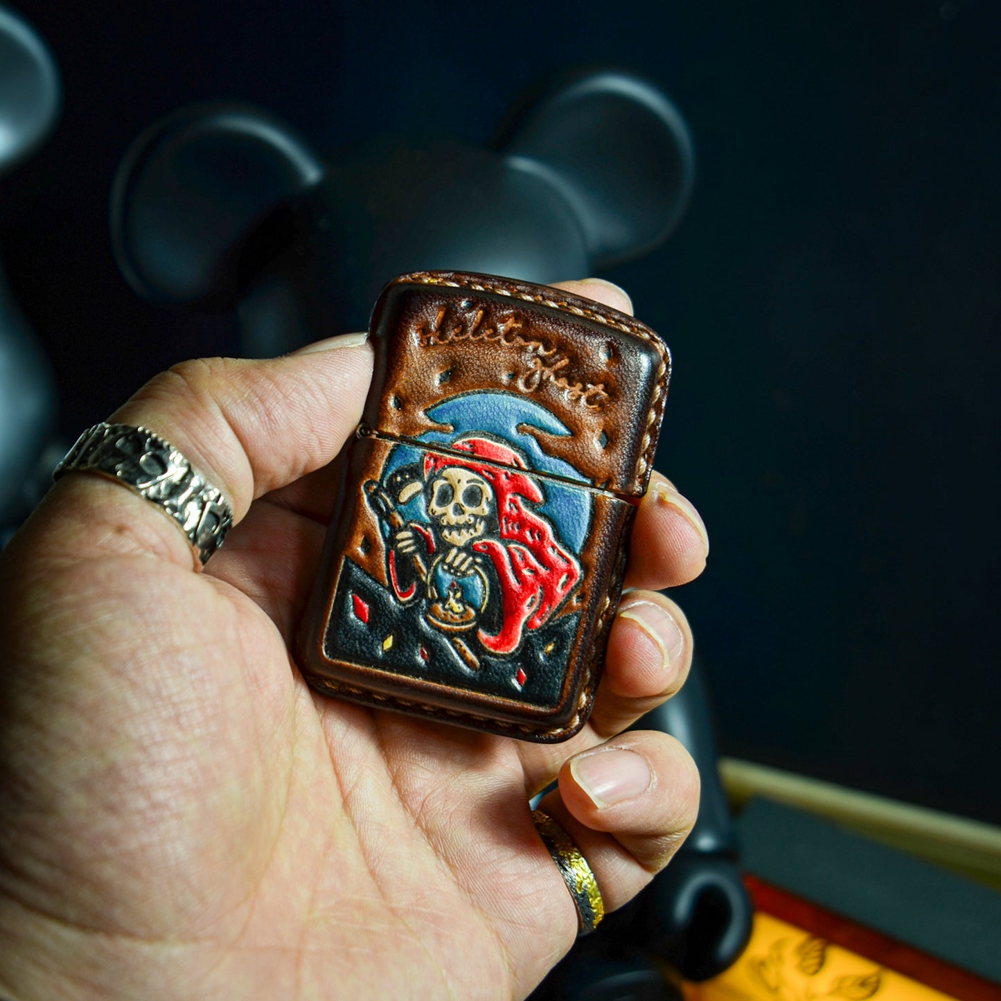 Handmade Zippo leather case Original design ghost
