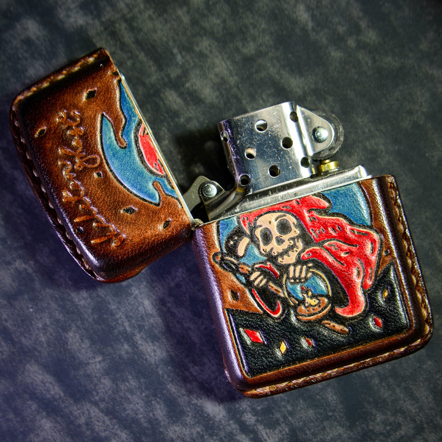 Handmade Zippo leather case Original design ghost