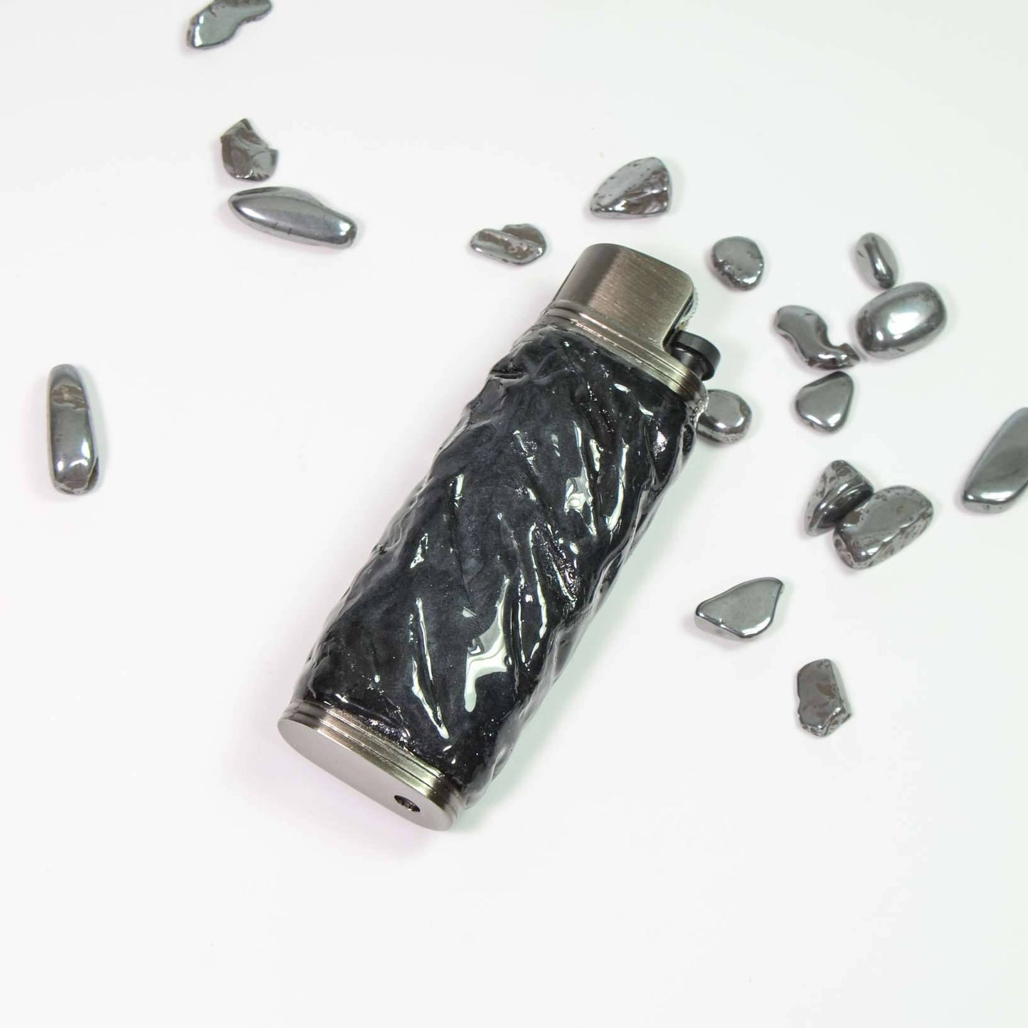 Bic J3 / Cricket lighter case handmade Black water ripple texture effect