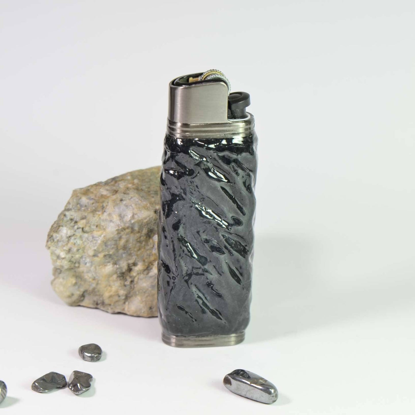 Bic J3 / Cricket lighter case handmade Black water ripple texture effect