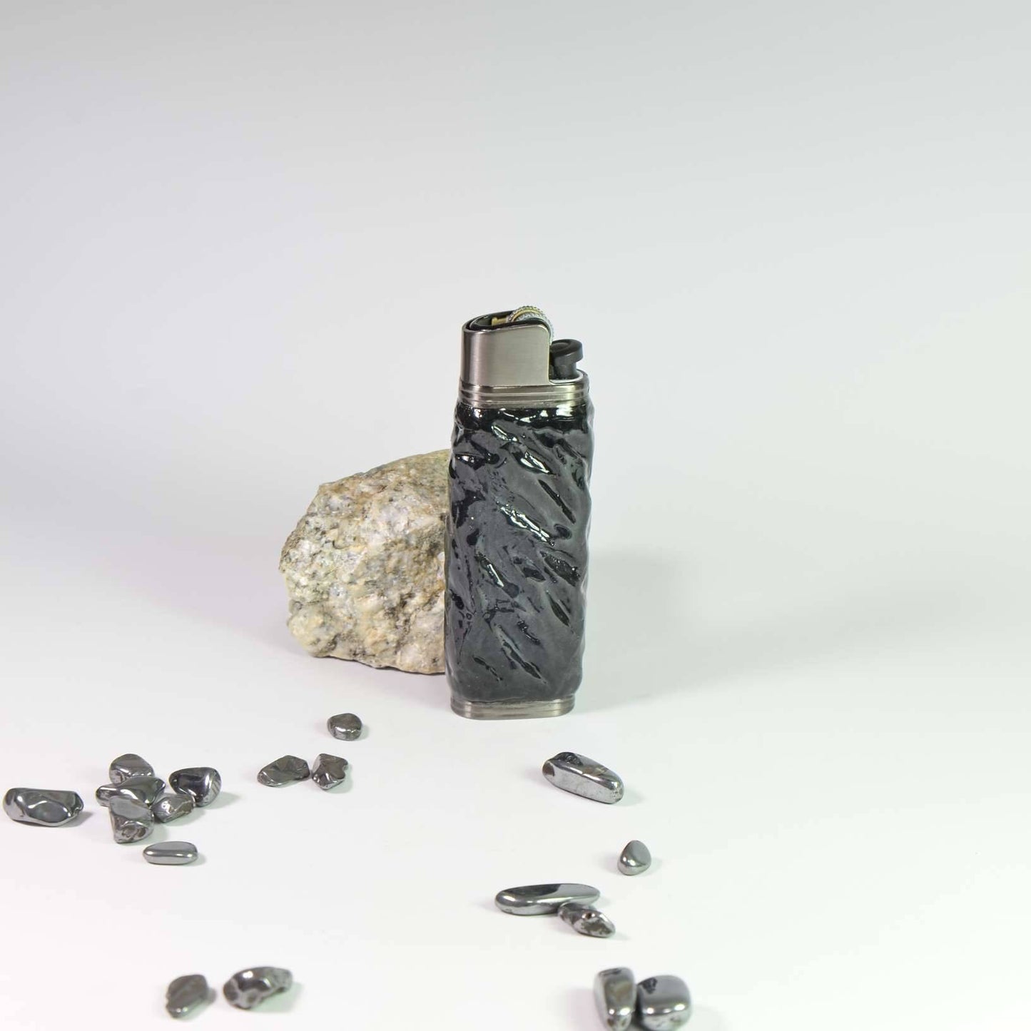 Bic J3 / Cricket lighter case handmade Black water ripple texture effect