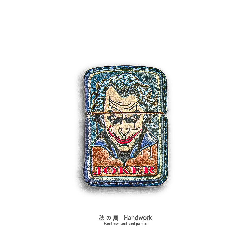 Handmade Zippo leather case Original design cowhide production Smiling joker