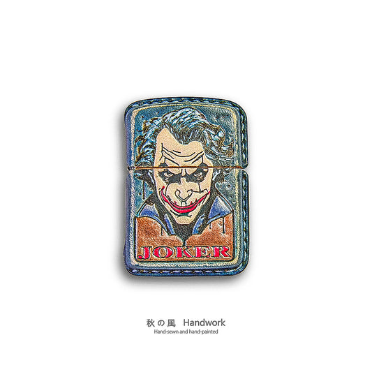 Handmade Zippo leather case Original design cowhide production Smiling joker