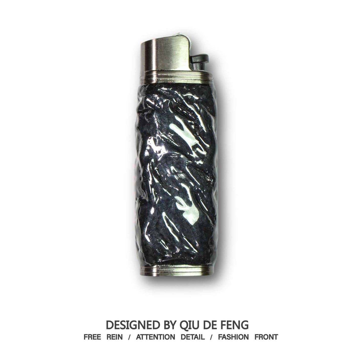 Bic J3 / Cricket lighter case handmade Black water ripple texture effect