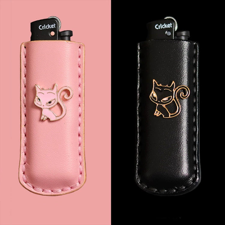 Cricket lighter leather case handmade Inlaid kitten