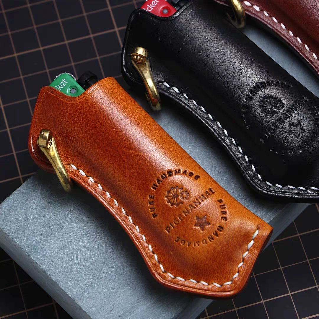 Cricket lighter leather case handmade Vintage pure copper hook