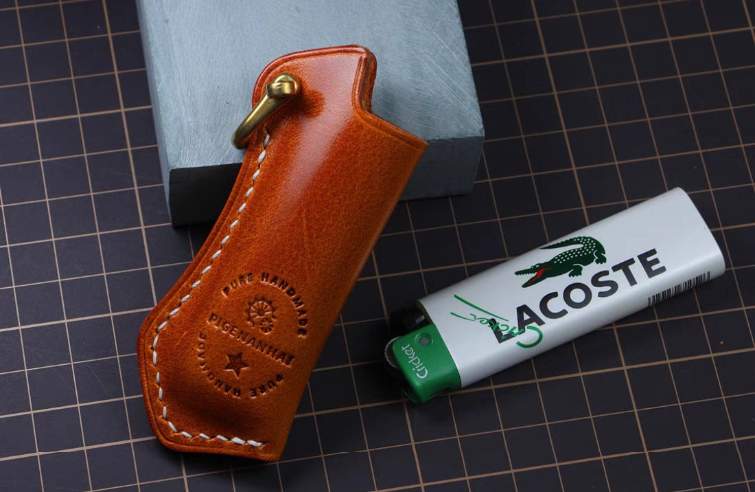 Cricket lighter leather case handmade Vintage pure copper hook