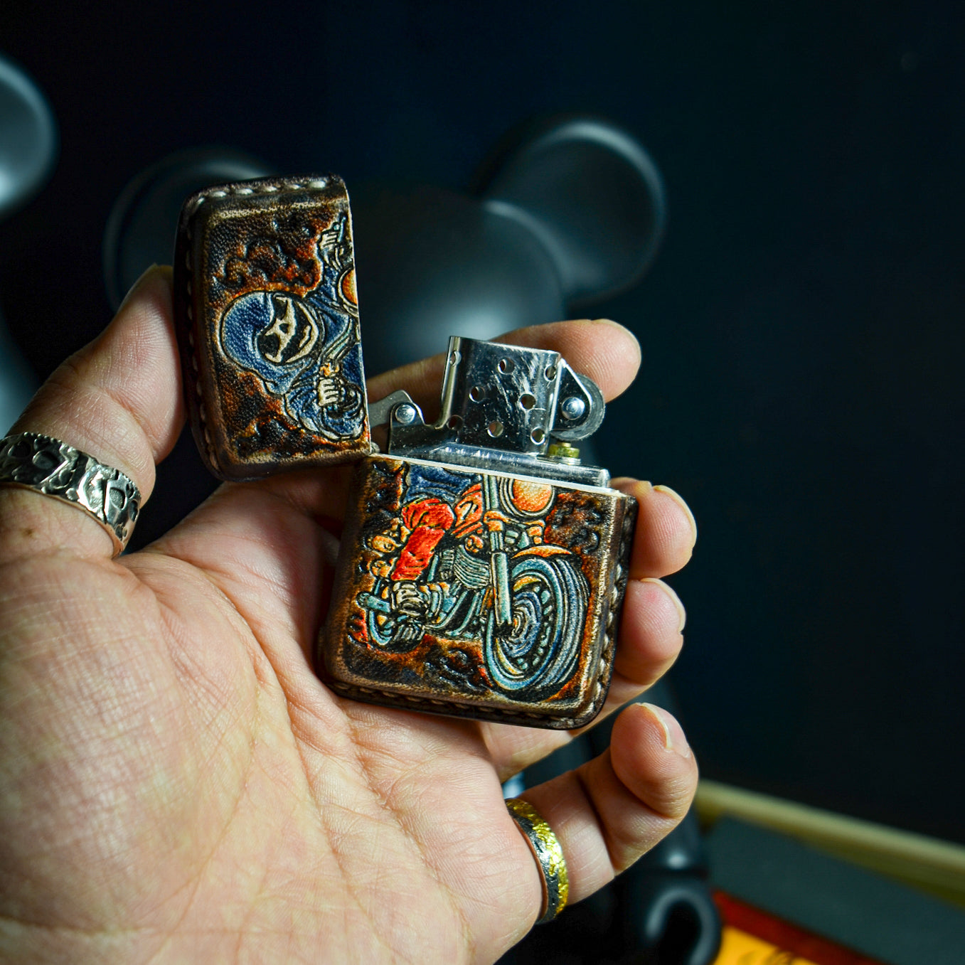 Handmade Zippo leather case Original design Ghost Rider