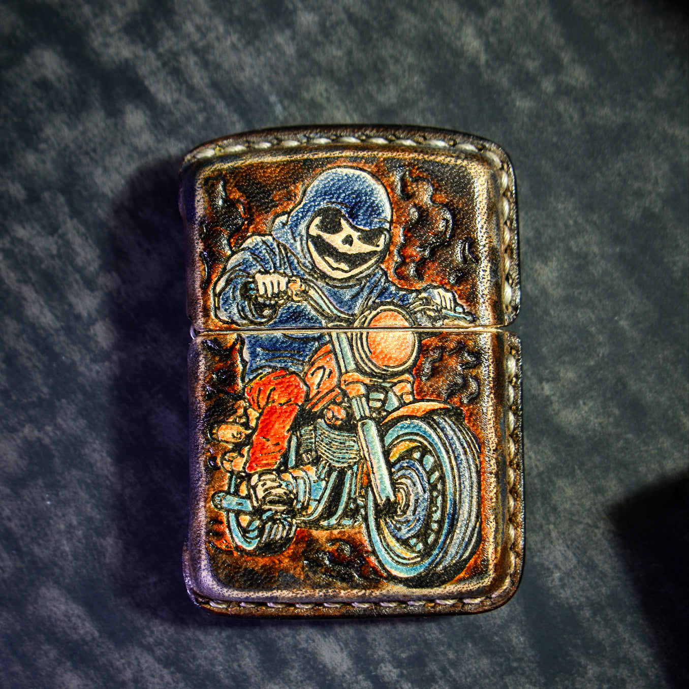 Handmade Zippo leather case Original design Ghost Rider