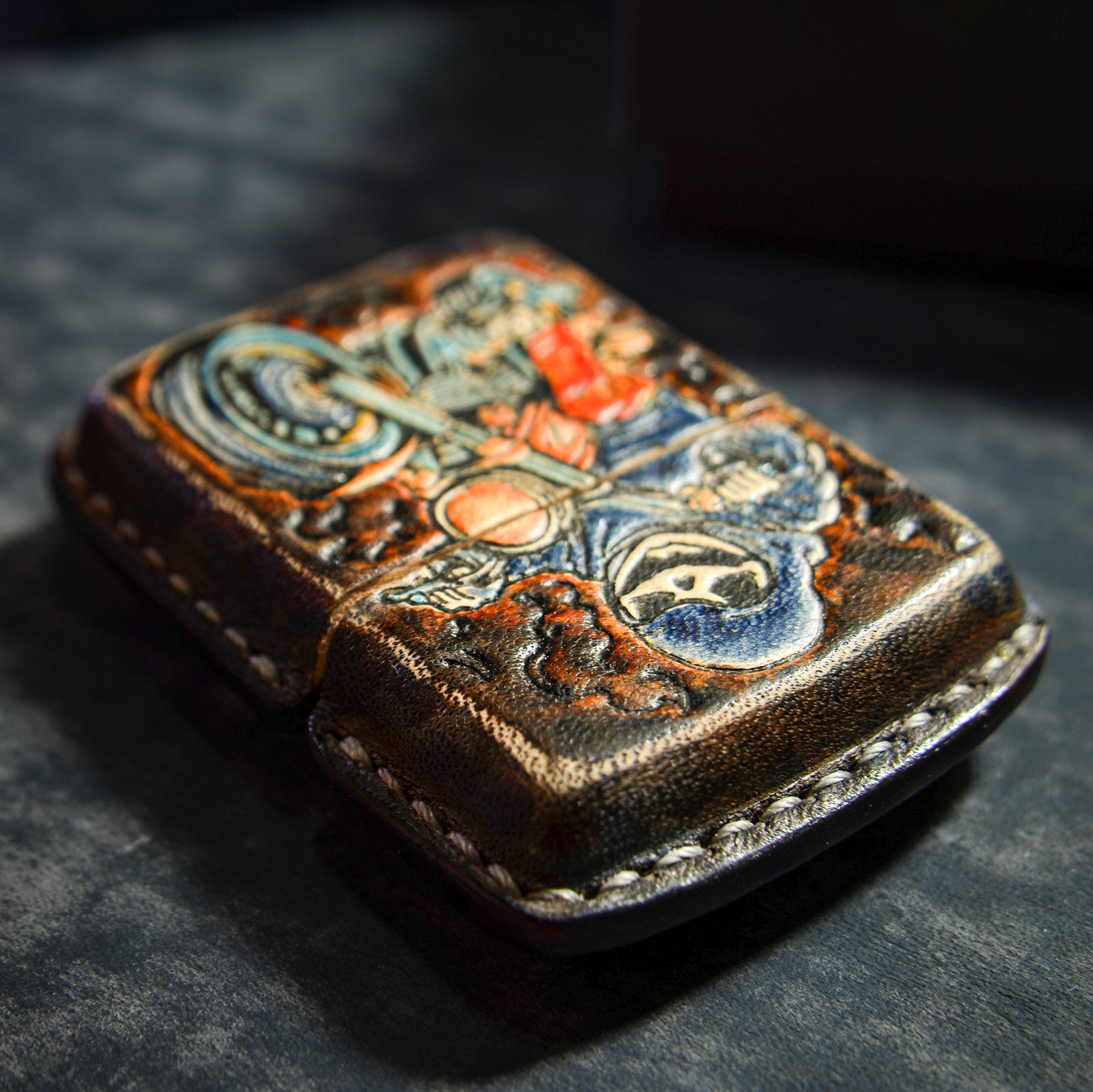 Handmade Zippo leather case Original design Ghost Rider