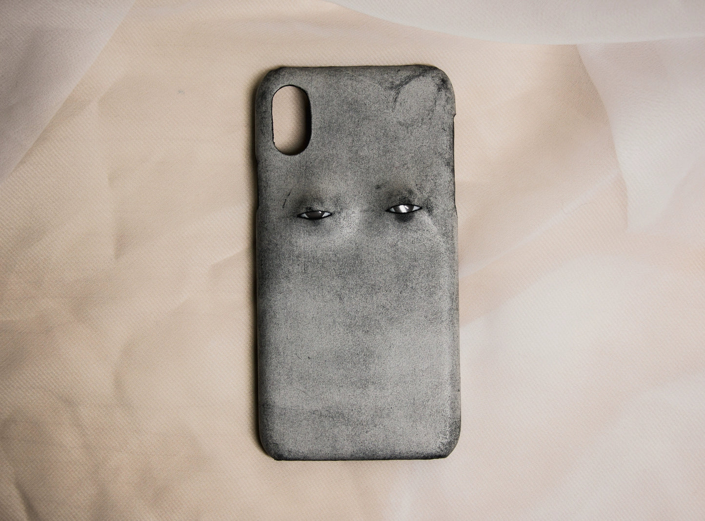 Handmade iPhone leather case Original design ash black Two eyeballs