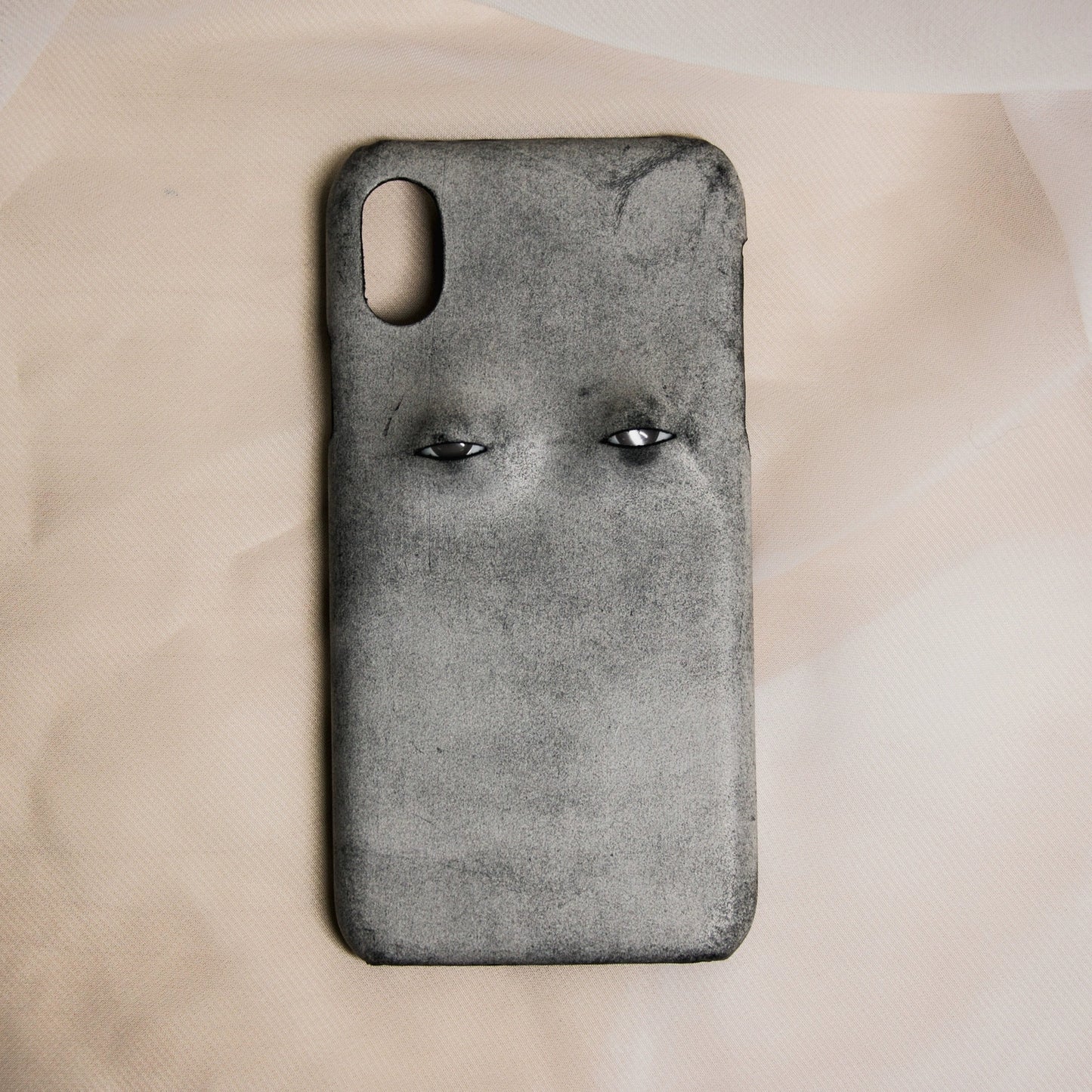 Handmade iPhone leather case Original design ash black Two eyeballs