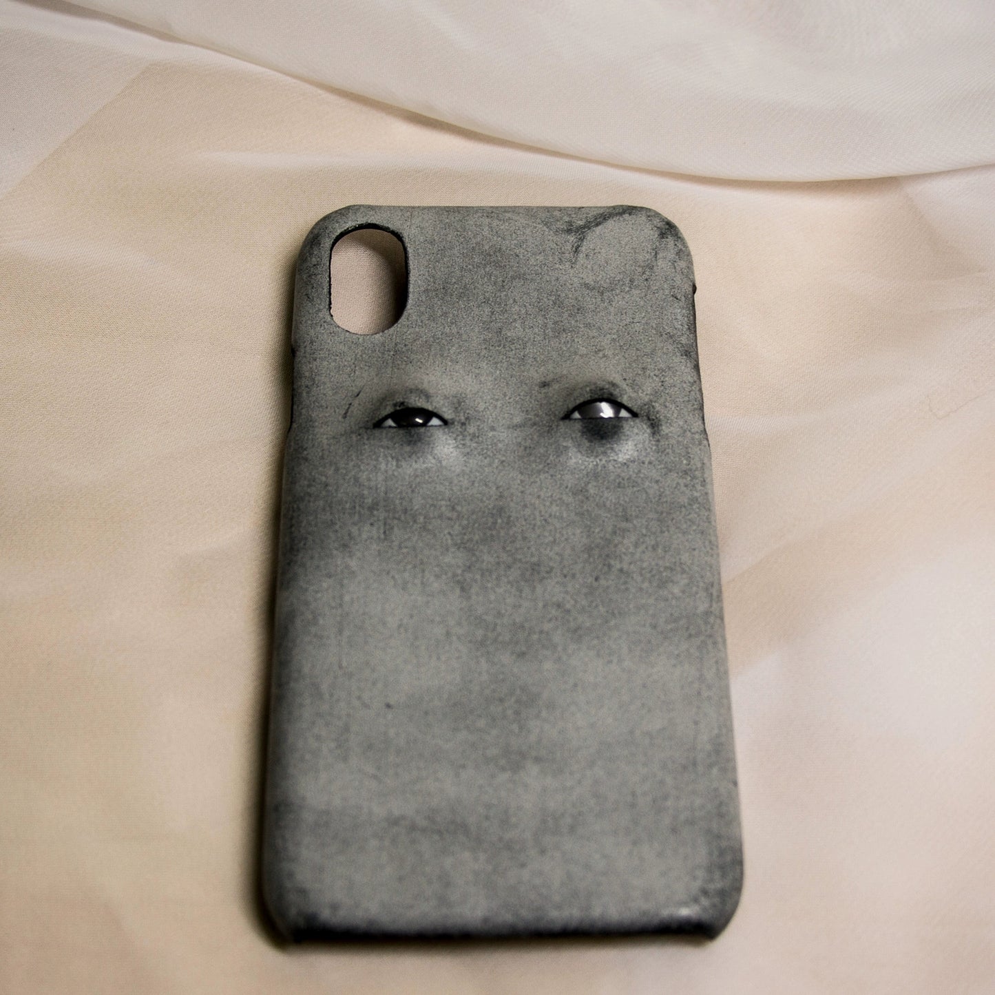 Handmade iPhone leather case Original design ash black Two eyeballs