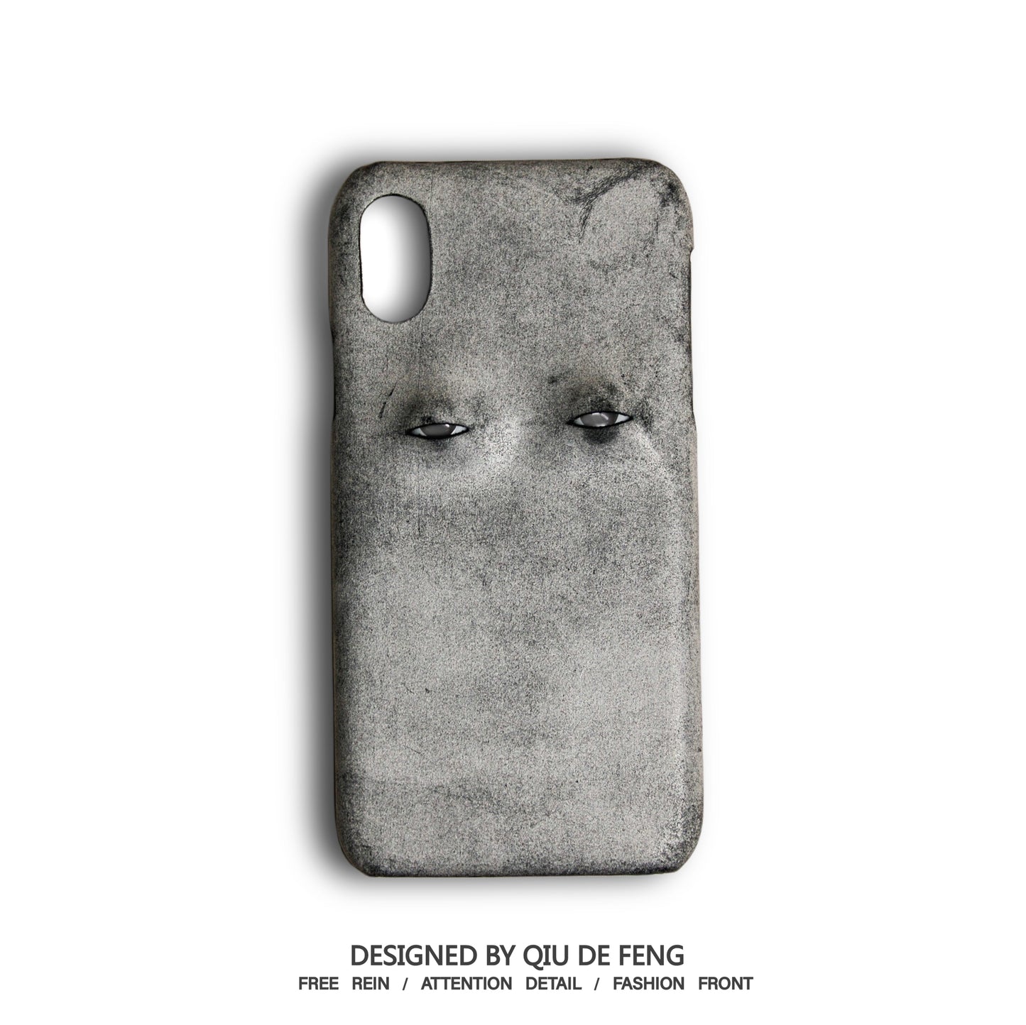 Handmade iPhone leather case Original design ash black Two eyeballs