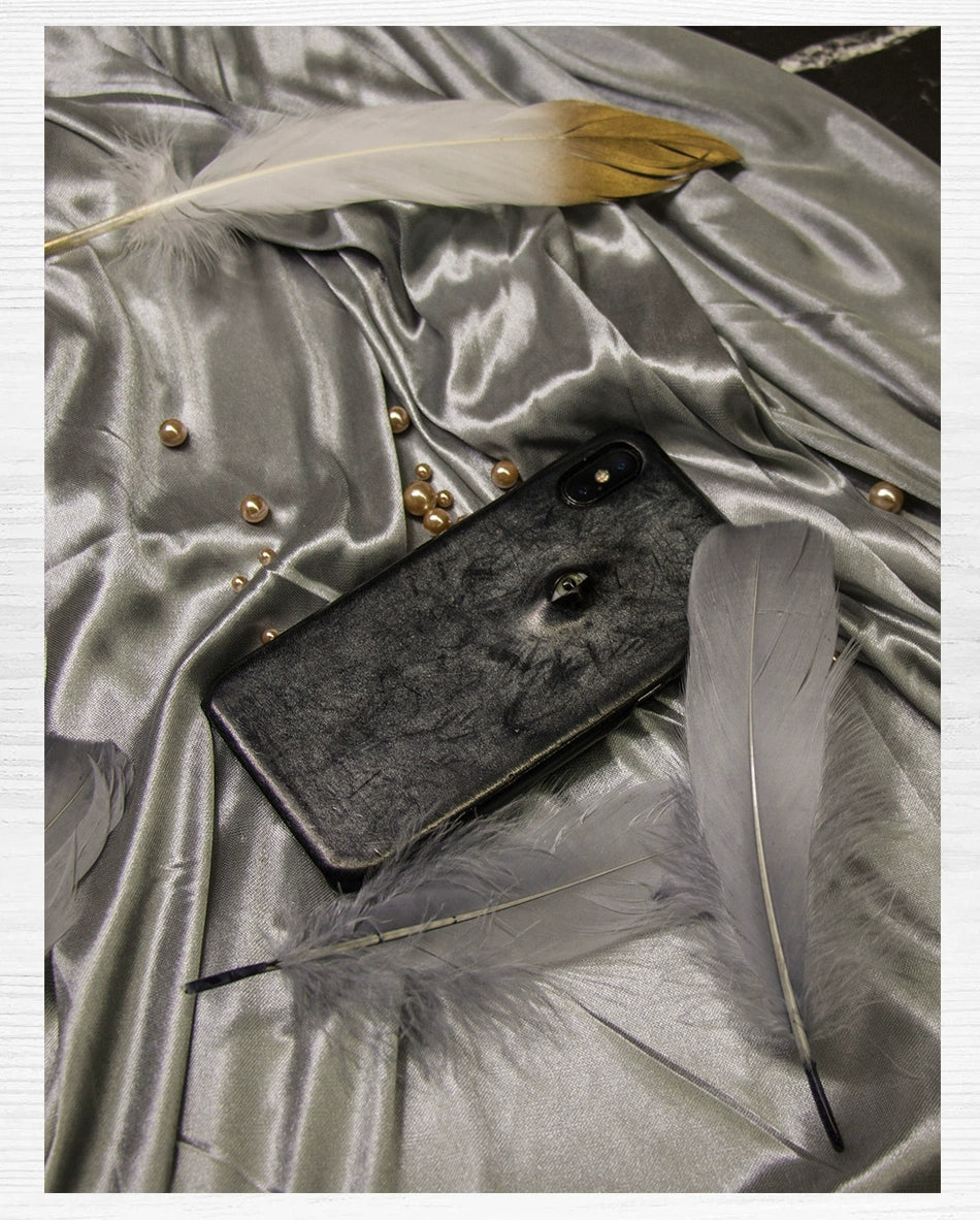 Handmade iPhone leather case Original design ash black one eyeballs