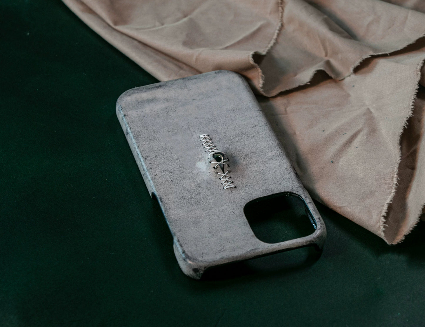 Handmade iPhone leather case Original design ash black One eyeballs