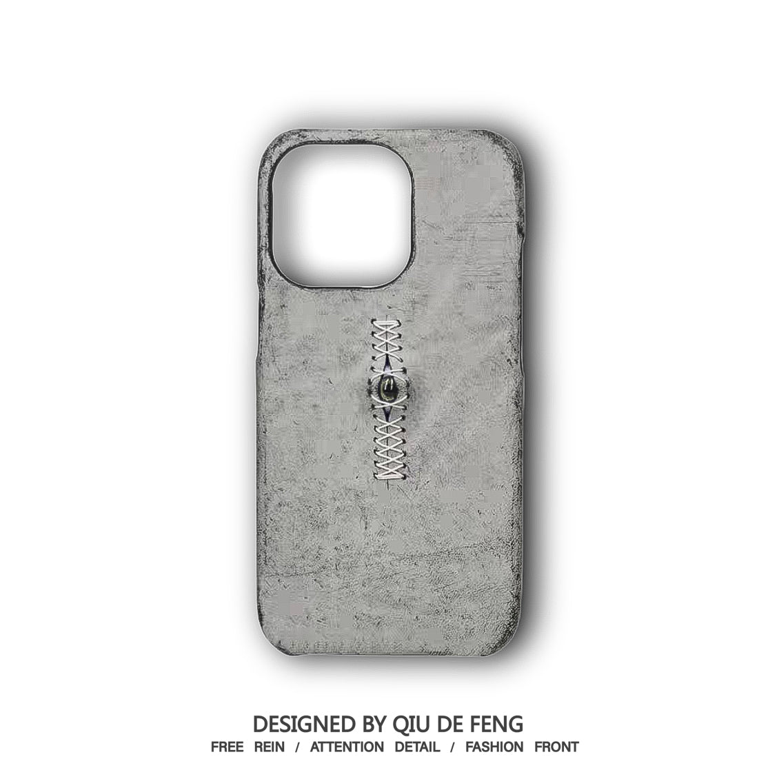Handmade iPhone leather case Original design ash black One eyeballs