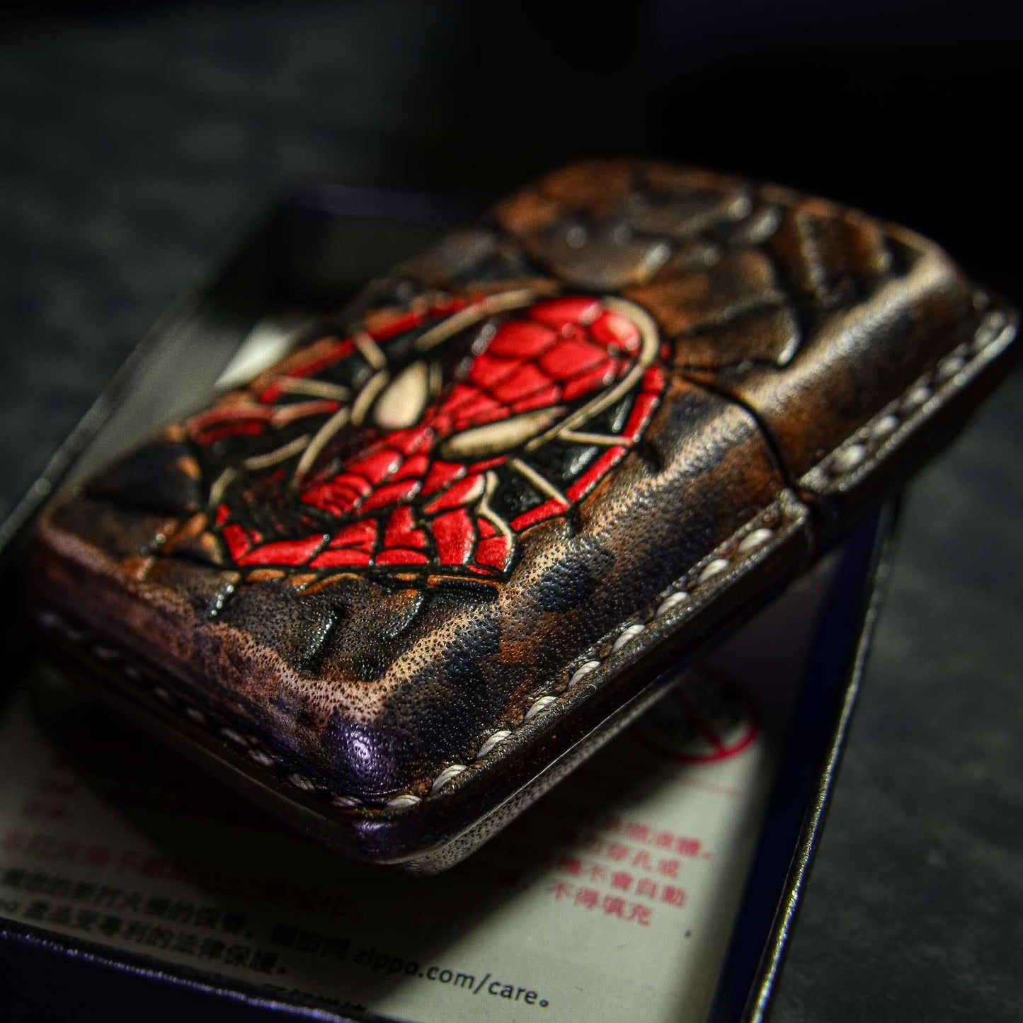 Handmade Zippo leather case Original design cowhide production Spider-Man