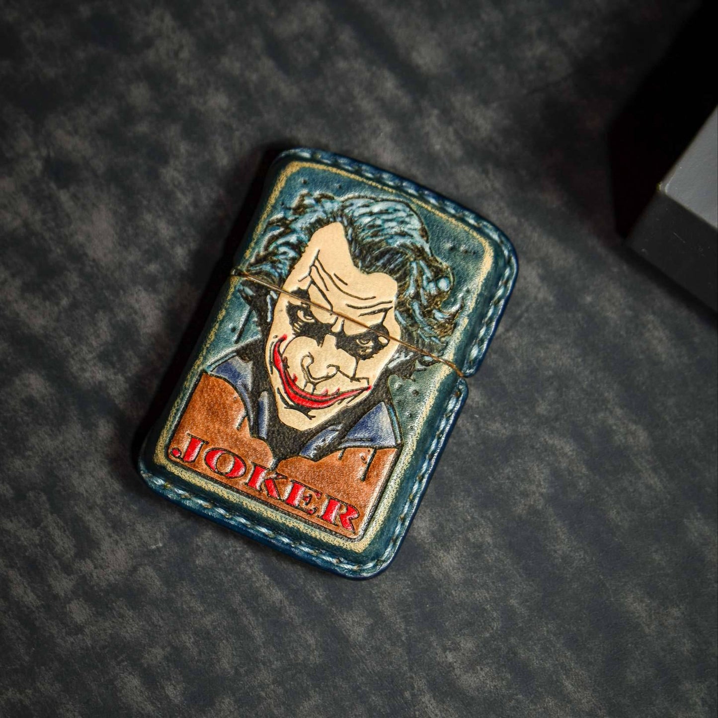 Handmade Zippo leather case Original design cowhide production Smiling joker