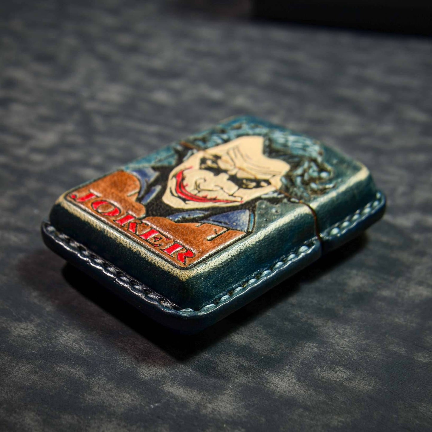 Handmade Zippo leather case Original design cowhide production Smiling joker