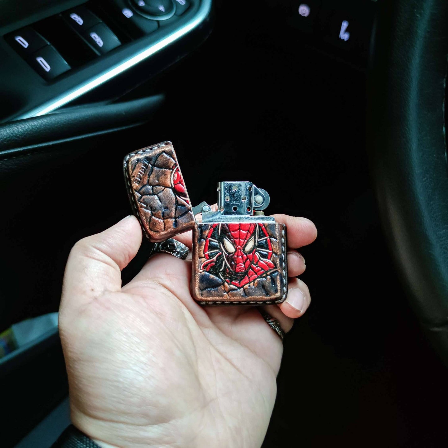 Handmade Zippo leather case Original design cowhide production Spider-Man