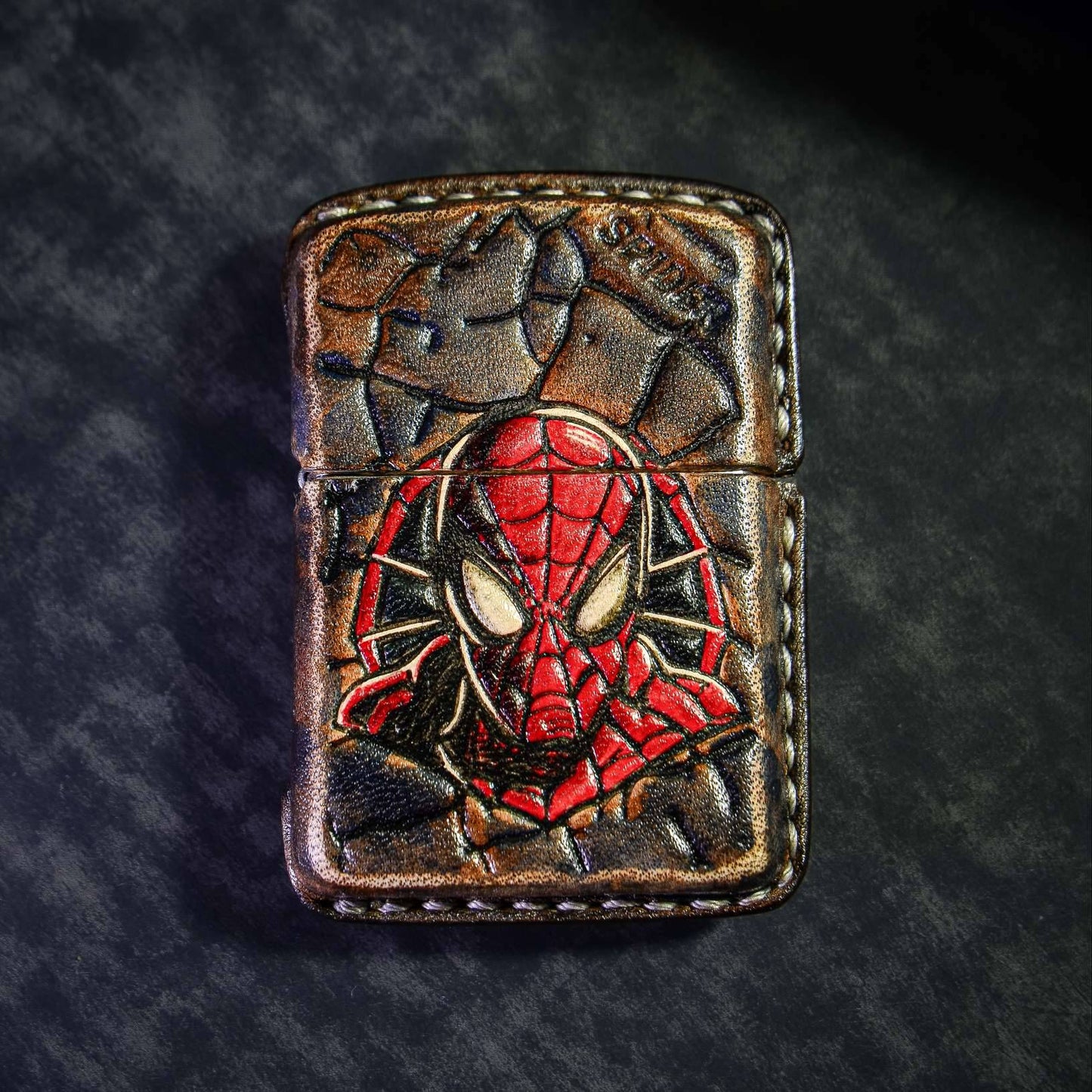 Handmade Zippo leather case Original design cowhide production Spider-Man