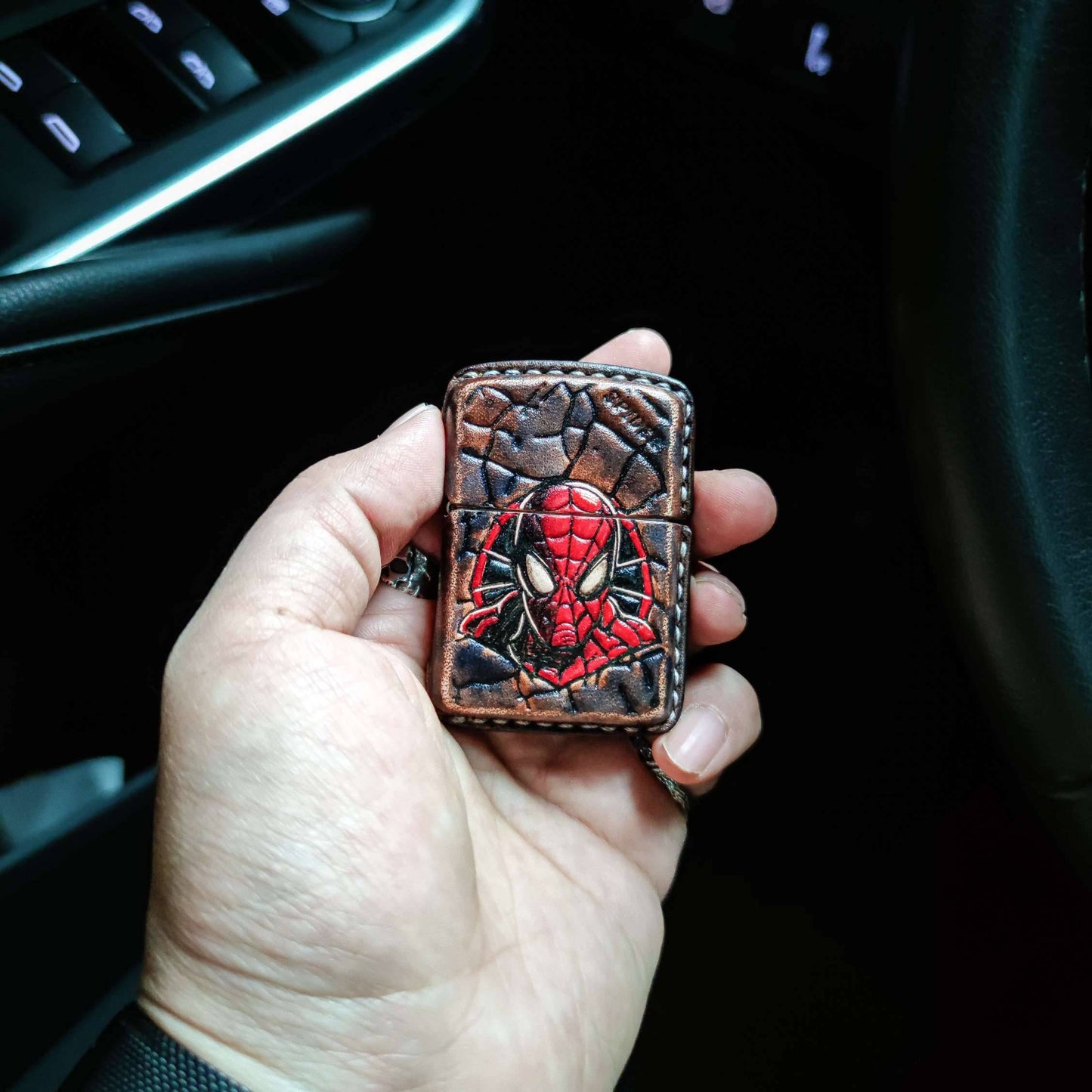Handmade Zippo leather case Original design cowhide production Spider-Man