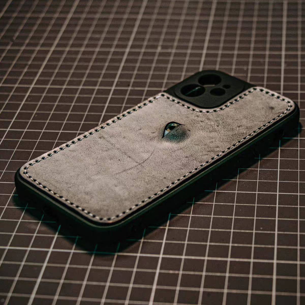 Handmade iPhone leather case Original design hand sewing one eyeballs