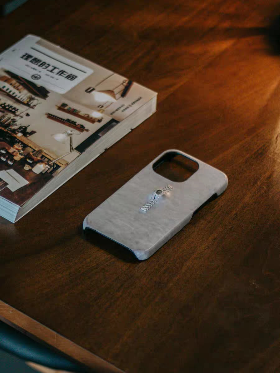 Handmade iPhone leather case Original design ash black One eyeballs