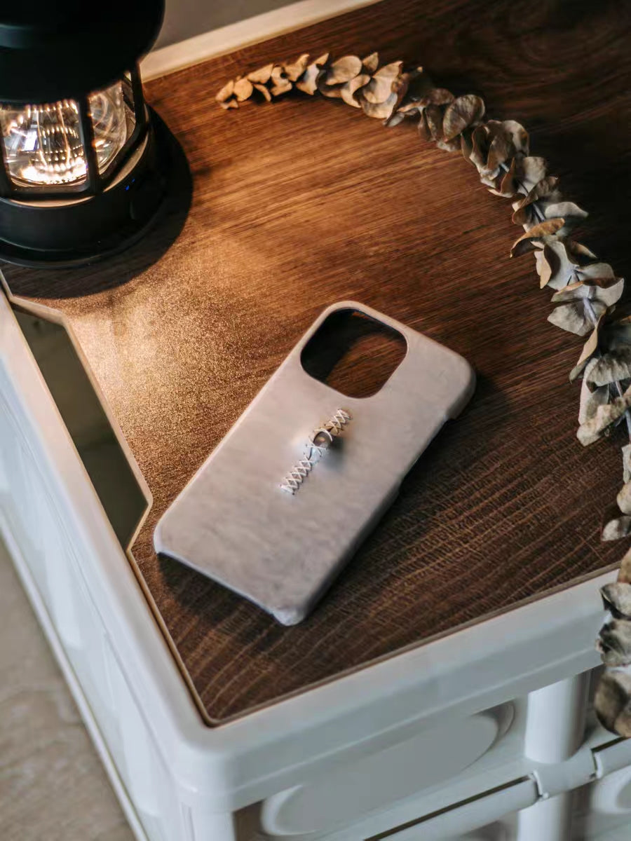 Handmade iPhone leather case Original design ash black One eyeballs