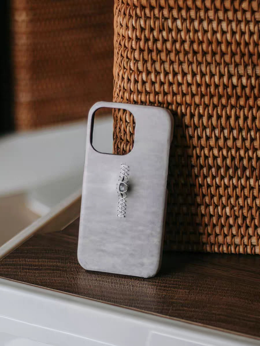 Handmade iPhone leather case Original design ash black One eyeballs