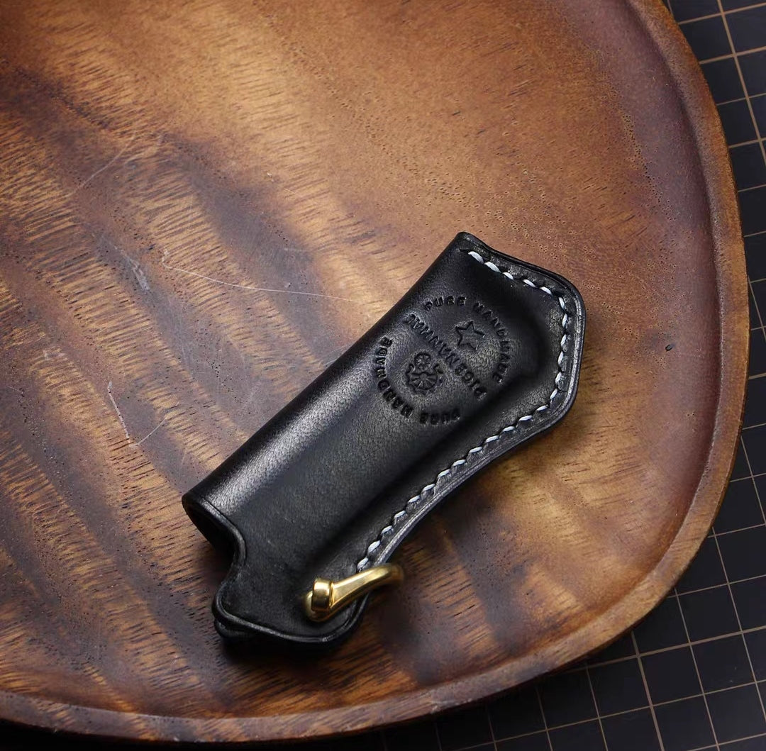 Cricket lighter leather case handmade Vintage pure copper hook