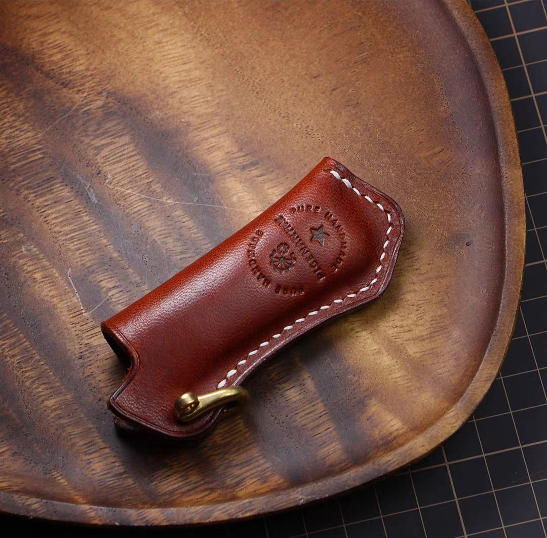 Cricket lighter leather case handmade Vintage pure copper hook
