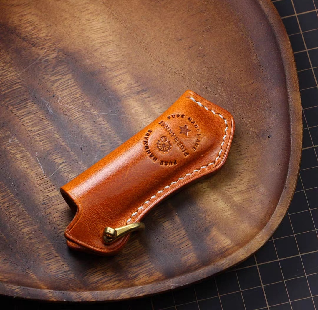 Cricket lighter leather case handmade Vintage pure copper hook